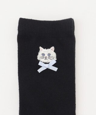 ANY KIDS ネコ刺繍　ハイソックス ブラック