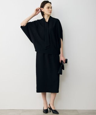 ICB 【先行予約】 FluidBackSatin ドルマンスリーブボウタイブラウス ブラック