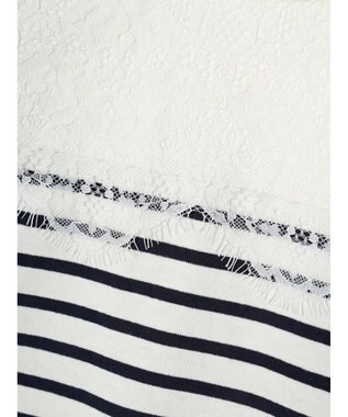 earth music&ecology レースボーダーカットソープルオーバー Navy