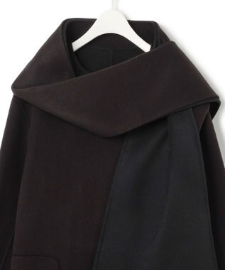 ICB ウールリバー ストール付きノーカラーコート バーントブラウン×ブラック系