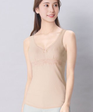 Wing カップ付きタンクトップ 綿100％(身生地) さらっと快適 【綿100％ メッシュタイプ】 ブラトップ 3Lまで対応 大きいサイズ EL6185 ウイング／ワコール ピンク