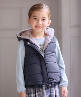 ANY KIDS ボア リバーシブル ベスト ネイビー×グレージュ