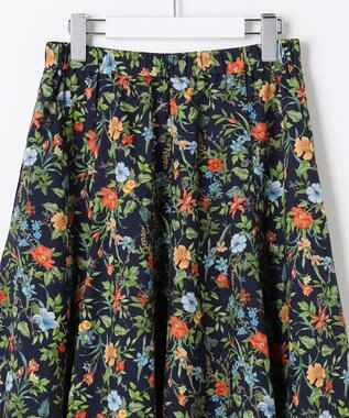 J.PRESS LADIES S スパンボタニカル プリント ロング フレア スカート ネイビー系