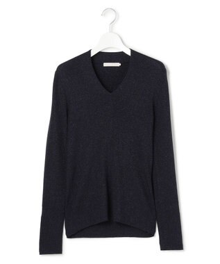 ICB 【新色追加】 エクストラファインメリノリブ Vネックプルオーバー ネイビーラメ系