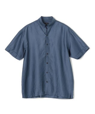JOSEPH HOMME ストレッチマイヤー　ウイングカラー半袖シャツ ダルブルー系