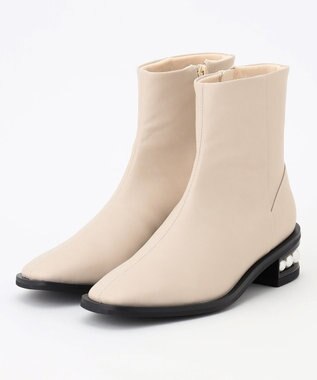 組曲 【23.5cm~24cm】パールヒールミドルブーツ ベージュ系