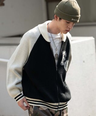 WEGO 【ユニセックス着用ITEM】グラフィックZIPニットブルゾン ブラックその他