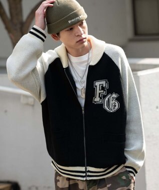 WEGO 【ユニセックス着用ITEM】グラフィックZIPニットブルゾン ブラックその他