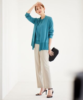 ICB 【洗える】 サマーウールトロ ストレートパンツ ライトオリーブ系