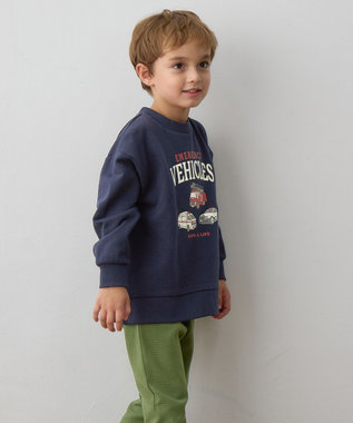 ANY KIDS 車プリント 裏毛トレーナー ネイビー