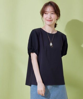 ANY L 【吸水速乾/UVケア】ミニサッカーコンビ袖ボリュームカットソー ブラック