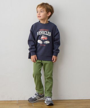 ANY KIDS 車プリント 裏毛トレーナー ネイビー
