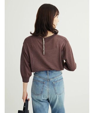 Green Parks ・ＥＬＥＮＣＡＲＥ　ＤＵＥバックパールシアー５分ニット Bordeaux