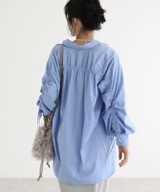 Green Parks イージーケア袖シャーリングシャツ Sax