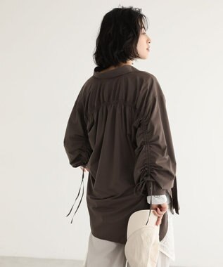 Green Parks イージーケア袖シャーリングシャツ Brown