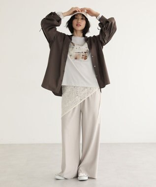 Green Parks イージーケア袖シャーリングシャツ Brown