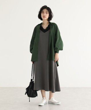 Green Parks イージーケア袖シャーリングシャツ Green