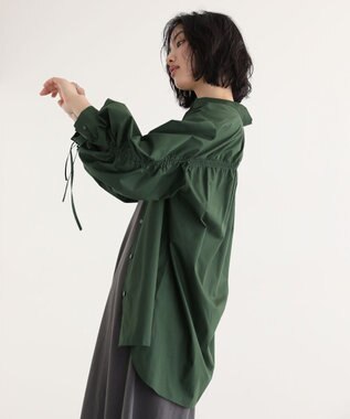 Green Parks イージーケア袖シャーリングシャツ Green