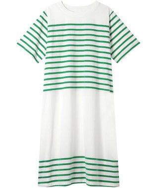 une nana cool 【綿100％】60ハイゲージ天竺パネルボーダー半袖ワンピース GR