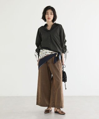 Green Parks イージーケア袖シャーリングシャツ Sax