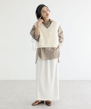 Green Parks イージーケア袖シャーリングシャツ Beige