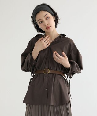 Green Parks イージーケア袖シャーリングシャツ Brown