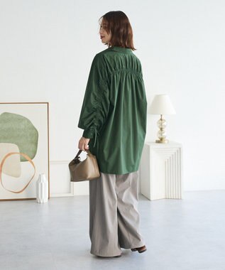 Green Parks イージーケア袖シャーリングシャツ Green