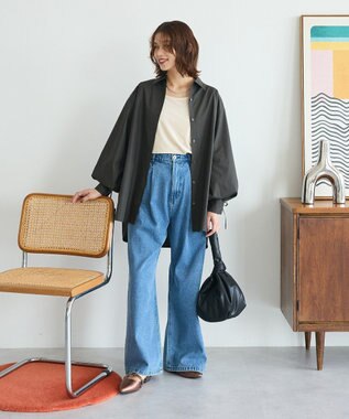 Green Parks イージーケア袖シャーリングシャツ Charcoal Gray