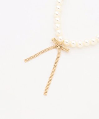 組曲 センターリボンイミテーションパール ネックレス ゴールド系