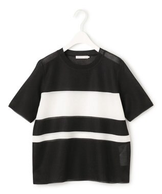 ICB 【洗える】 シアースムースボーダー ニット ブラック×オフホワイト系