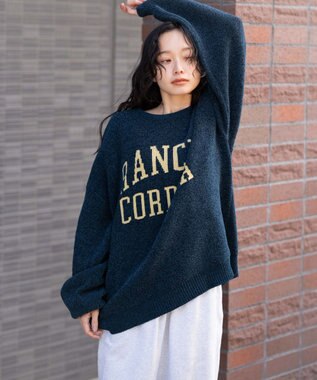 WEGO 【ユニセックス着用ITEM】ベロアモールグラフィックプルオーバー ネイビー