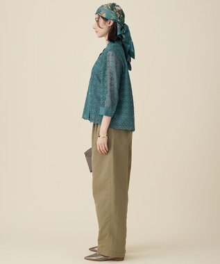 自由区 S ジオメトリックレース ブラウス ターコイズ