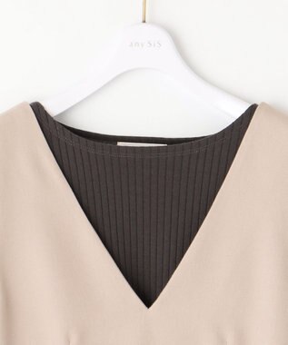 ANY SIS 【美人百花10月号掲載】カットソー×プリーツコンビ ジャンドレ ライトベージュ×チャコール