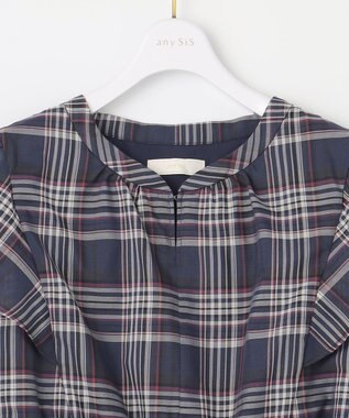 ANY SIS 【洗える】シアーチェック ワンピース ネイビー系