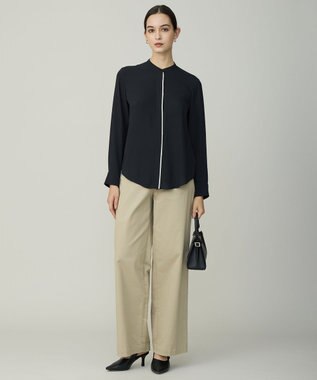 ICB L 【新色追加・WEB限定カラーあり・接触冷感・UVケア・速乾・洗える】BackSatinAmunzen バンドカラーブラウス ブラック系