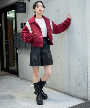 WEGO ナイロン切替ショートスタジャン ワイン