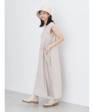 earth music&ecology ギャザーポケットノースリーブワンピース Gray Beige