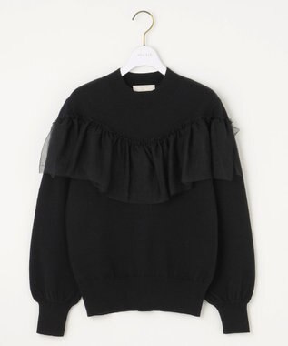 ANY SIS 【洗える】フリルチュールコンビ ニット ブラック