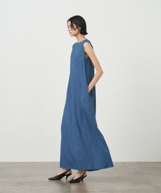 ATON VISCOSE CLOTH | バックギャザードレス NAVY