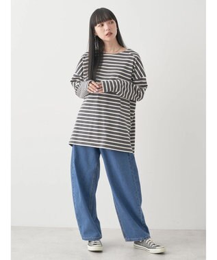 earth music&ecology バック釦ボーダーチュニック Charcoal Gray