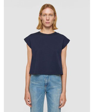 JOSEPH 【洗える】ポプリンジャージー　キャップスリーブティーシャツ Navy