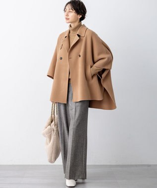 23区 S 【見上愛さん着用/Oggi12月号掲載】ウールライトリバー ポンチョシルエット コート キャメル系