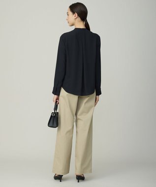 ICB L 【新色追加・WEB限定カラーあり・接触冷感・UVケア・速乾・洗える】BackSatinAmunzen バンドカラーブラウス ブラック系