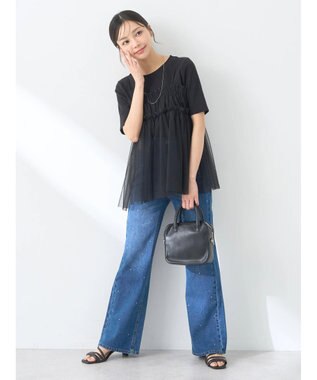 earth music&ecology ＳＥＴ２点チュールビスチェ＋リブプルオーバー Black