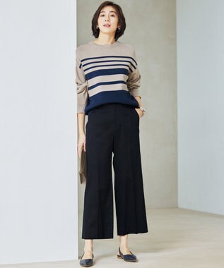 自由区 S 【UVカット・接触冷感・洗える】コットンサテンクロップド丈ワイドストレート パンツ ネイビー