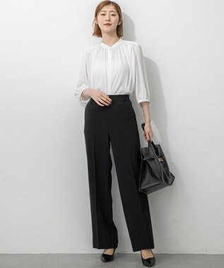 23区 L 【VERY3月号掲載/セットアップ対応】トリアセダブルジョーゼット フルレングス パンツ ブラック系