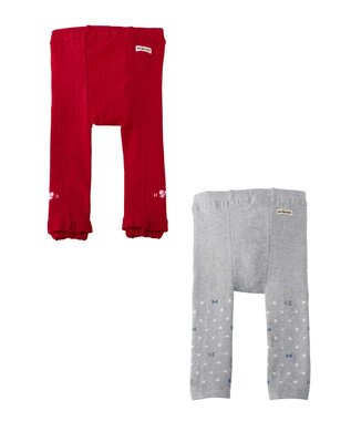 MIKI HOUSE HOT BISCUITS レギンス2枚セット 赤×グレー