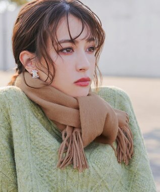 Tiaclasse 【ウール100%】フリンジ付きマフラー キャメル