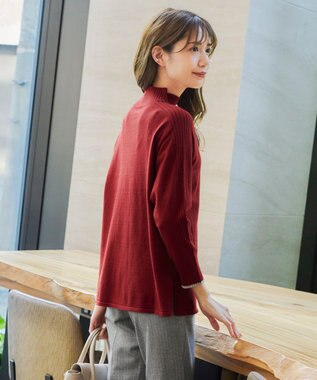 Tiaclasse 【洗える】配色ハイネックニットトップス レッド