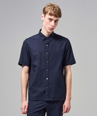 JOSEPH HOMME 【新型】トリコサッカーストレッチ　 レギュラーカラー半袖シャツ ネイビー系